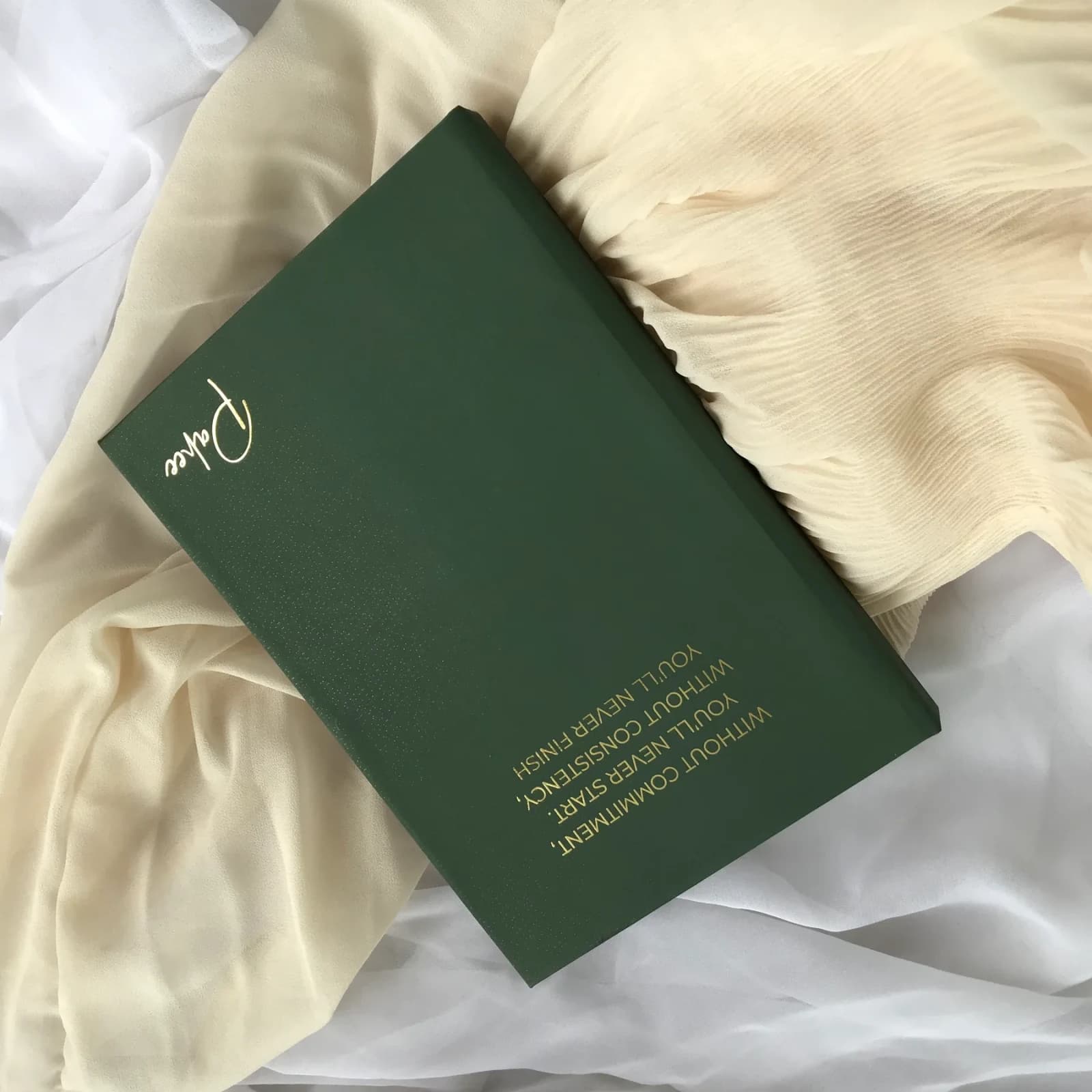 Personalised Initials Planner photographed on softly styled fabric