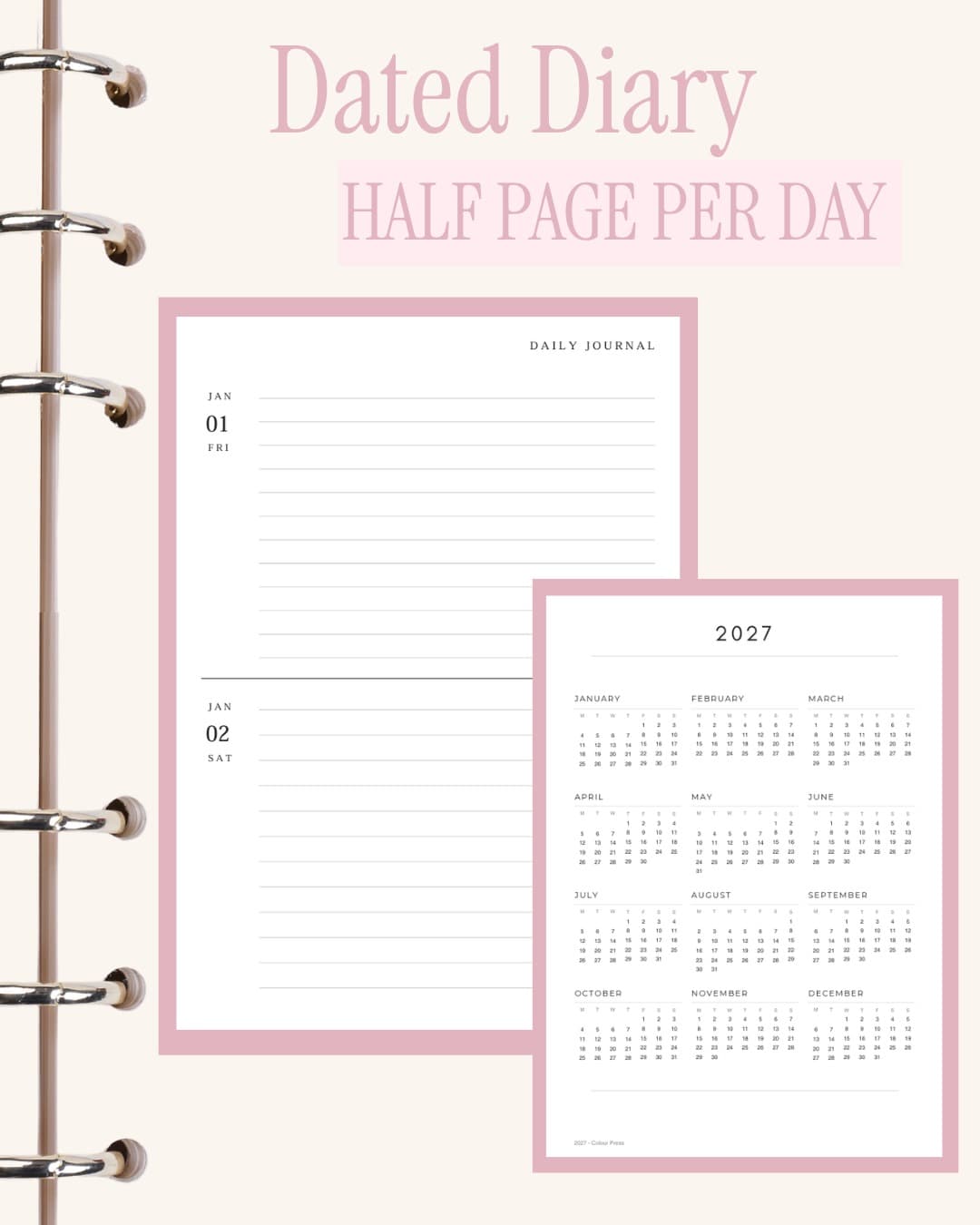 Dated Diary — Half Page per Day inner page layout